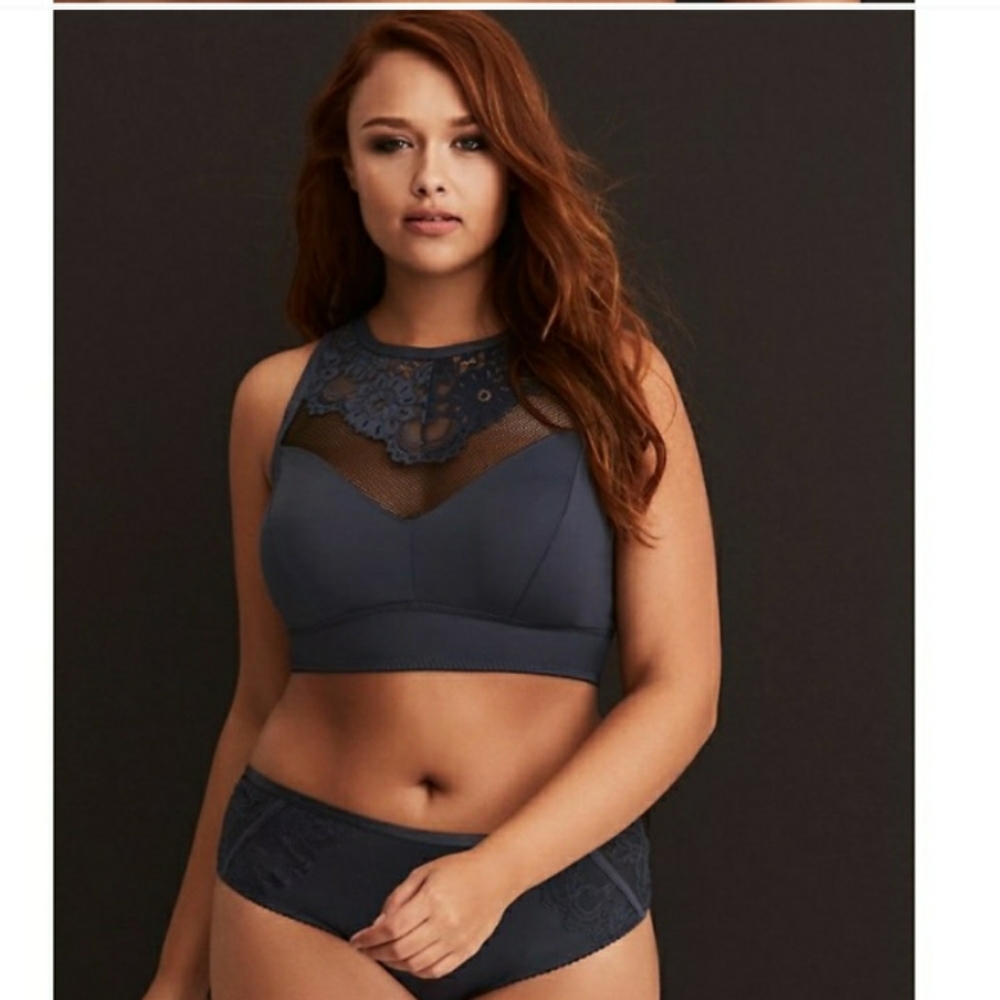 Torrid Lace Mesh Microfiber Halter Bralette